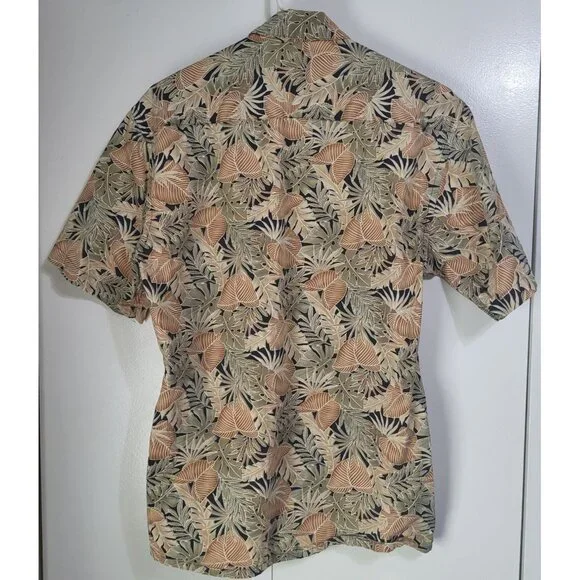 PIERRE CARDIN VTG Men's Small Hawaiian Floral Palm Print Button Up Shirt Beach - Picture 2 of 7